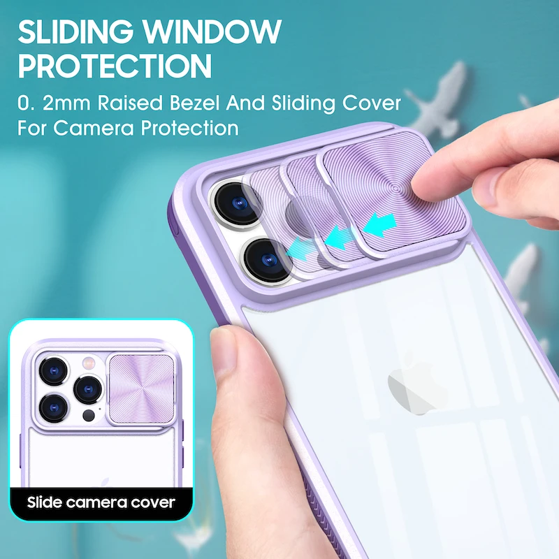 Luxury Slide Camera Lens Protection Case with Shockproof Clear Bumper Cover