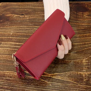 2022 fashion women wallets simple zipper purses black white gray red long section clutch wallet soft pu leather money bag