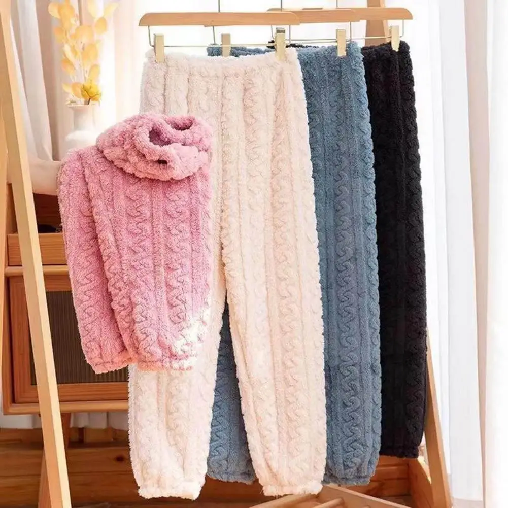 

Sleep Bottoms Stylish Women Solid Color Plush Thermal Sleep Pants Ankle-Length Velvet Trousers