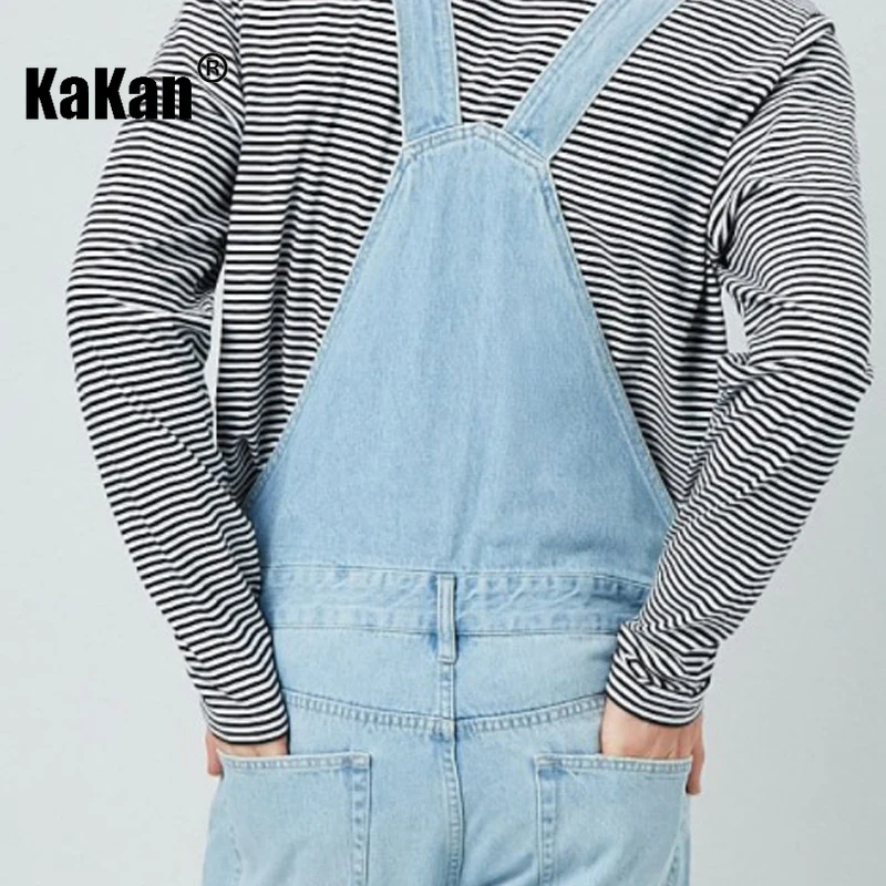 Kakan - European and American New Strap Pants, Strap Jeans, Dark Blue Light Blue Men's Jumpsuit Pants K74-0037