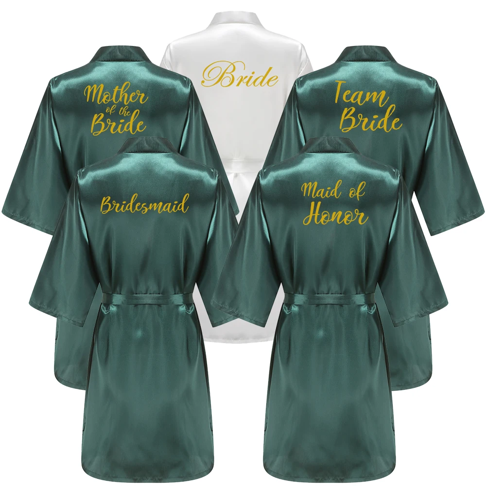 Wedding Bride Bridesmaid Robes Dressing Gown  Women Bathrobe Night shirts Short Sleepwear Women Flower Kimono Plus Size