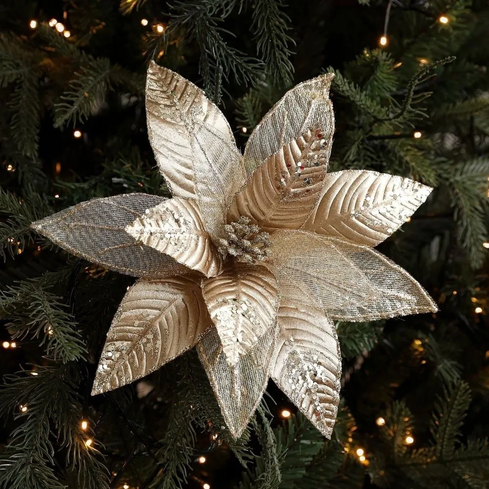 Artificial Poinsettia Flower Christmas Tree Accessory