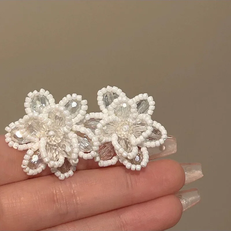 Crystal Pearl Flower Earrings Image 4