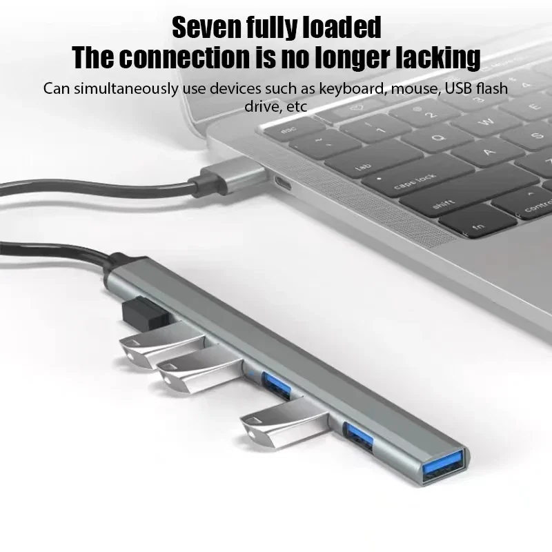 7-Port High-Speed USB Hub Splitter with USB 3.0 and Type C Connectivity