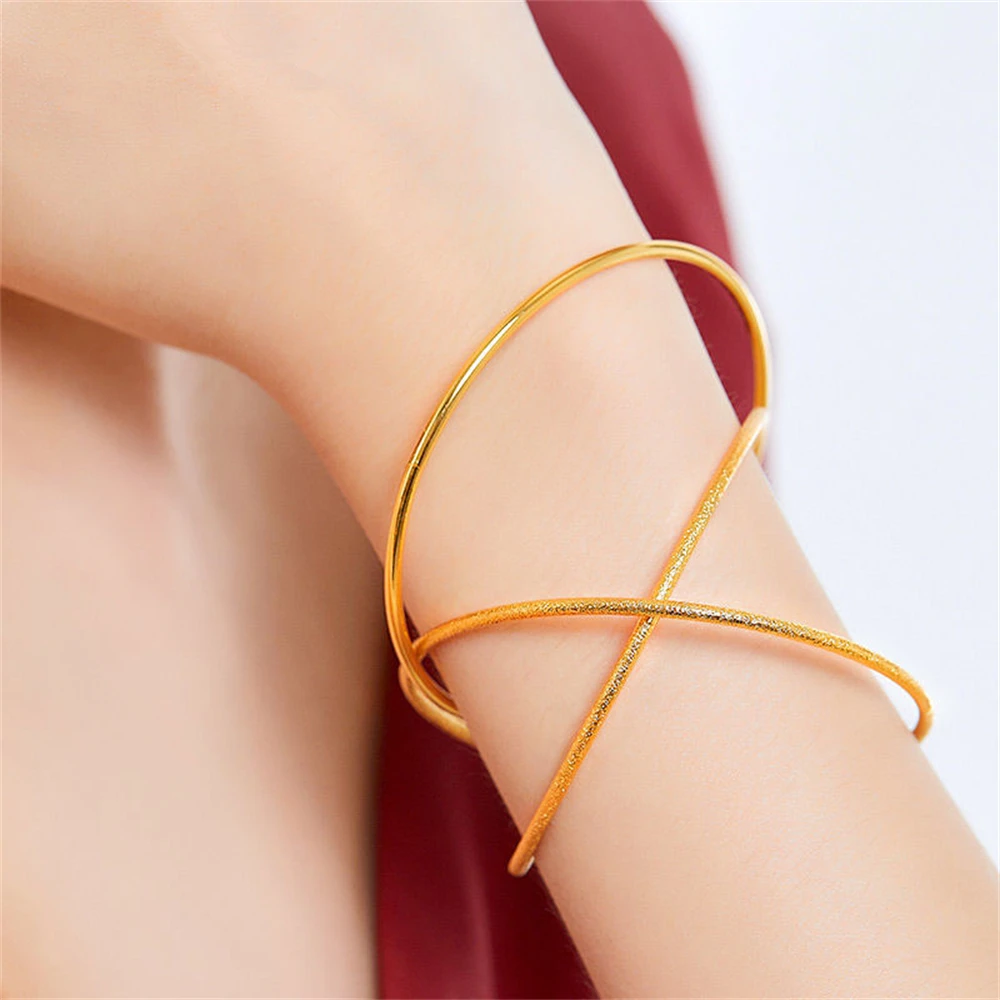 Yellow Gold Plated  Women's Hand Bracelets Stainless Steel 60/62mm Round Circle Bangles Wristband Pulsera Trendy Jewelry Gifts 3