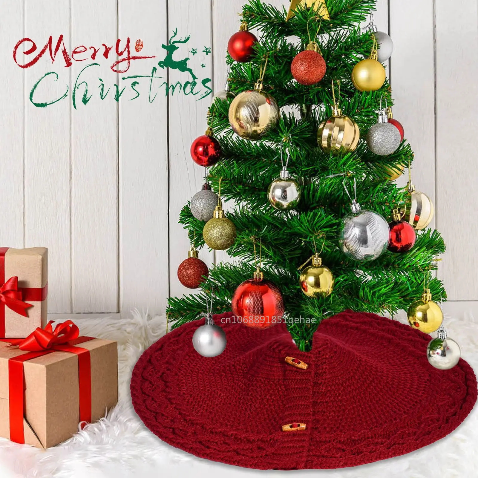 2025 Christmas Knitted Tree Skirt Milk White Red Knitted Christmas Atmosphere Apron Christmas Tree Decorations Accessories