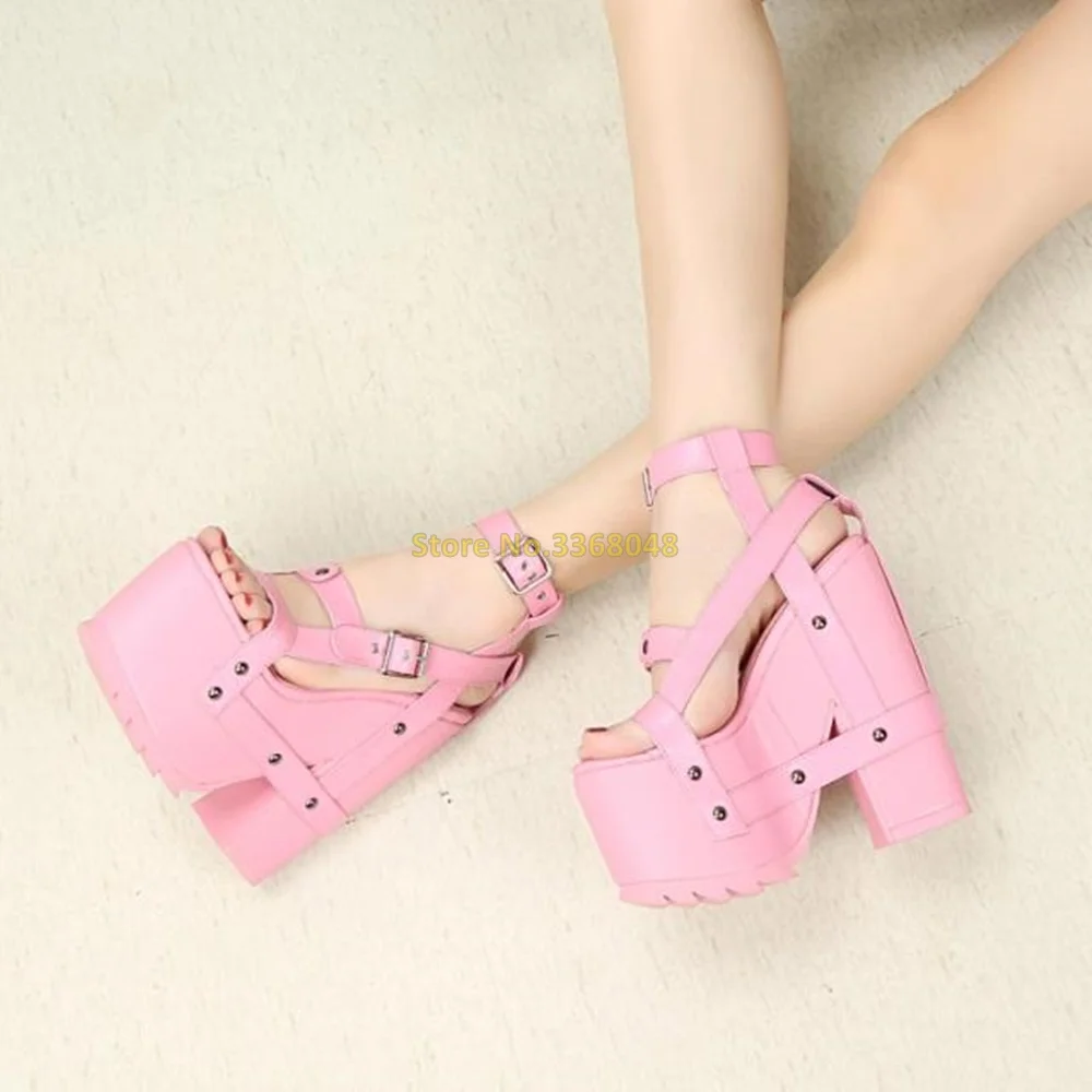 Pink Platform Chunky Heel Sandals Super 
