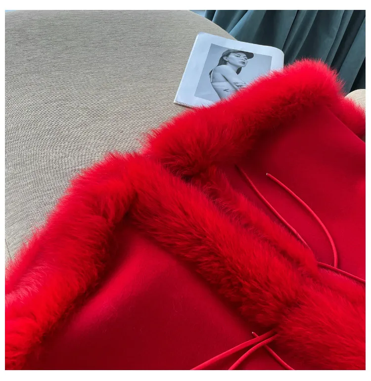 Warme Winterumhänge für Damen, Übergröße, Fledermausärmel, Poncho, 100 % Wollschals mit echtem Fuchspelzbesatz, luxuriöse Wraps – Detail 33