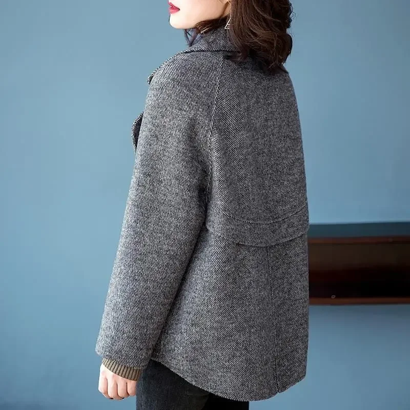 Blazer Wool Blend Coat for Women Half Short Double Breasted Trendy Long Sleeve Mixtures Jacket Woman Cheap Outerwears New In Hot - 5