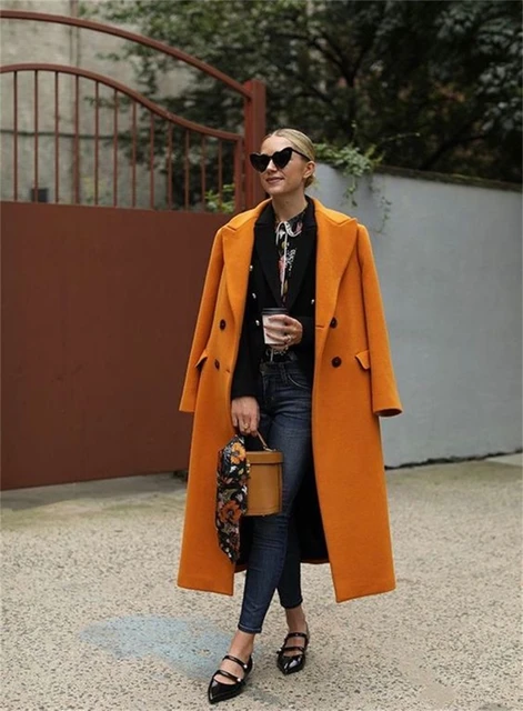 firkant Papua Ny Guinea sommer Formal Orange Long Overcoat Jacket Women Suits Blazer Wool Cashmere Winter  Thick Custom Made Tie Waist Coat Female Outfit - AliExpress