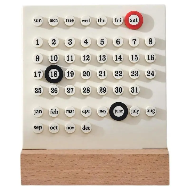 T64C 나무 책상 달력 영구 달력 레트로 홈 유니크 선물, 월 날짜 표시, 사무실 책상 장식, 흰색