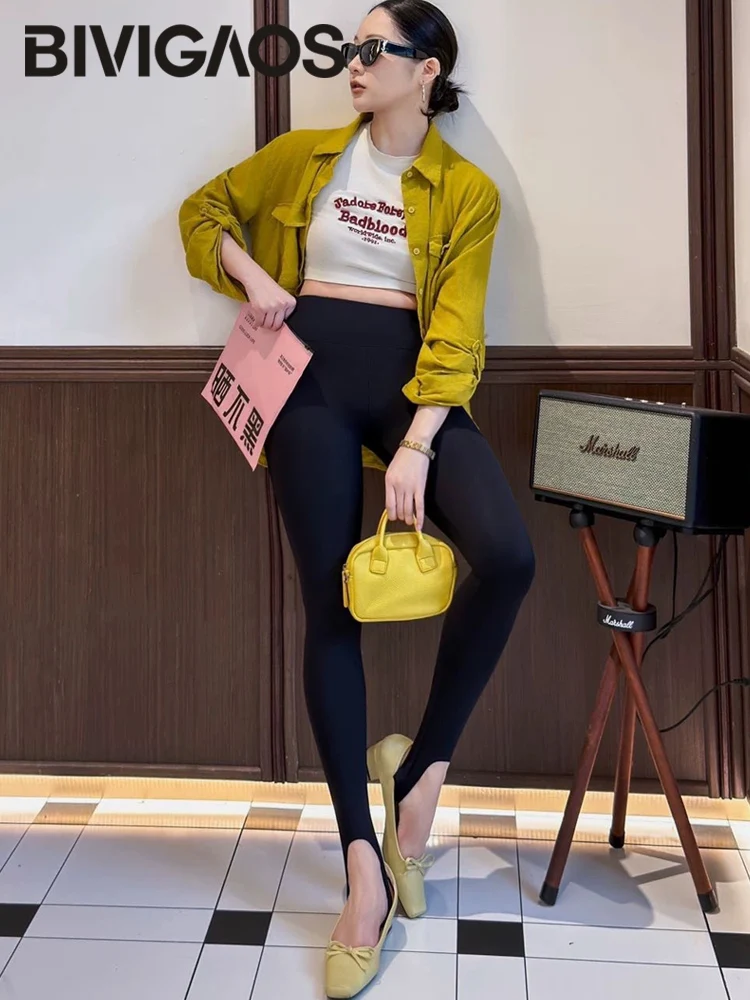BIVIGAOS Spring Summer Fashionable Trend Sharkskin Stirrup Leggings Women Thin Stretch Tight Fit Casual Sport Fitness Leggings 4
