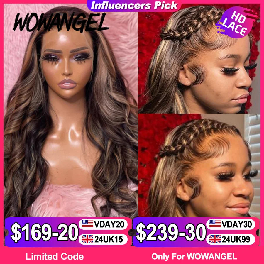 13x4 HD Lace Frontal Wigs Body Wave Highlight Pre Plucked Melt Skin Full Lace Frontal Wig HD Closure,lace front wig