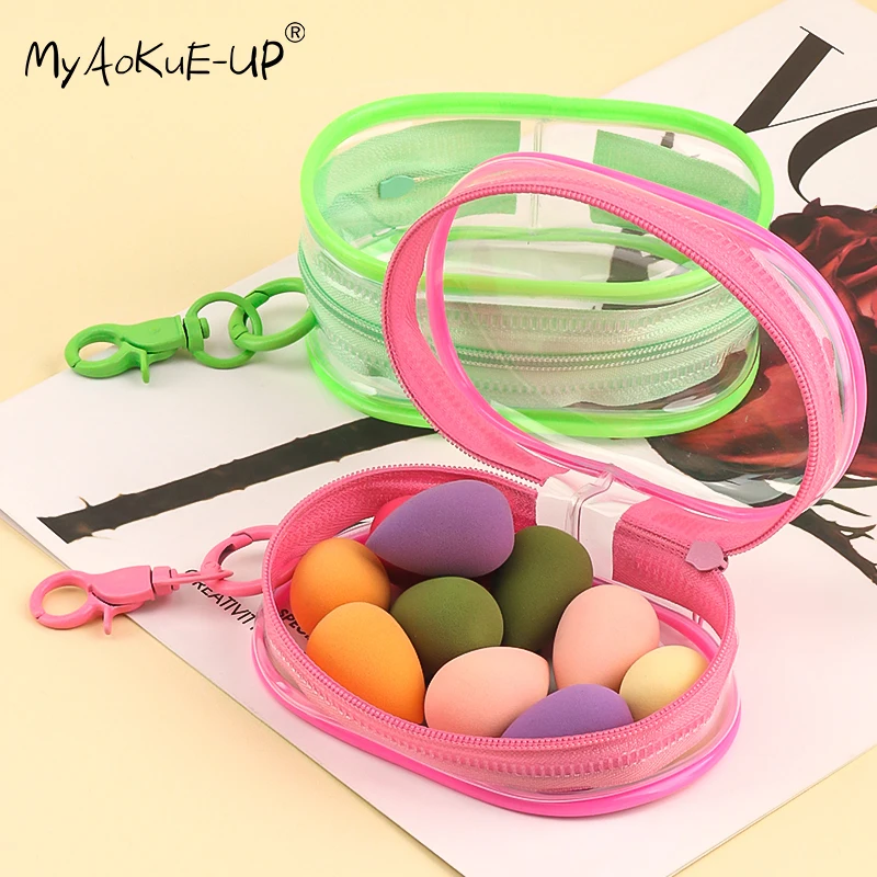 Multi-functional Portable Clear Cosmetics Storage Bag Space Saving Organizer Earphones Chargers Powder Puff Mini Keychain Loop 3