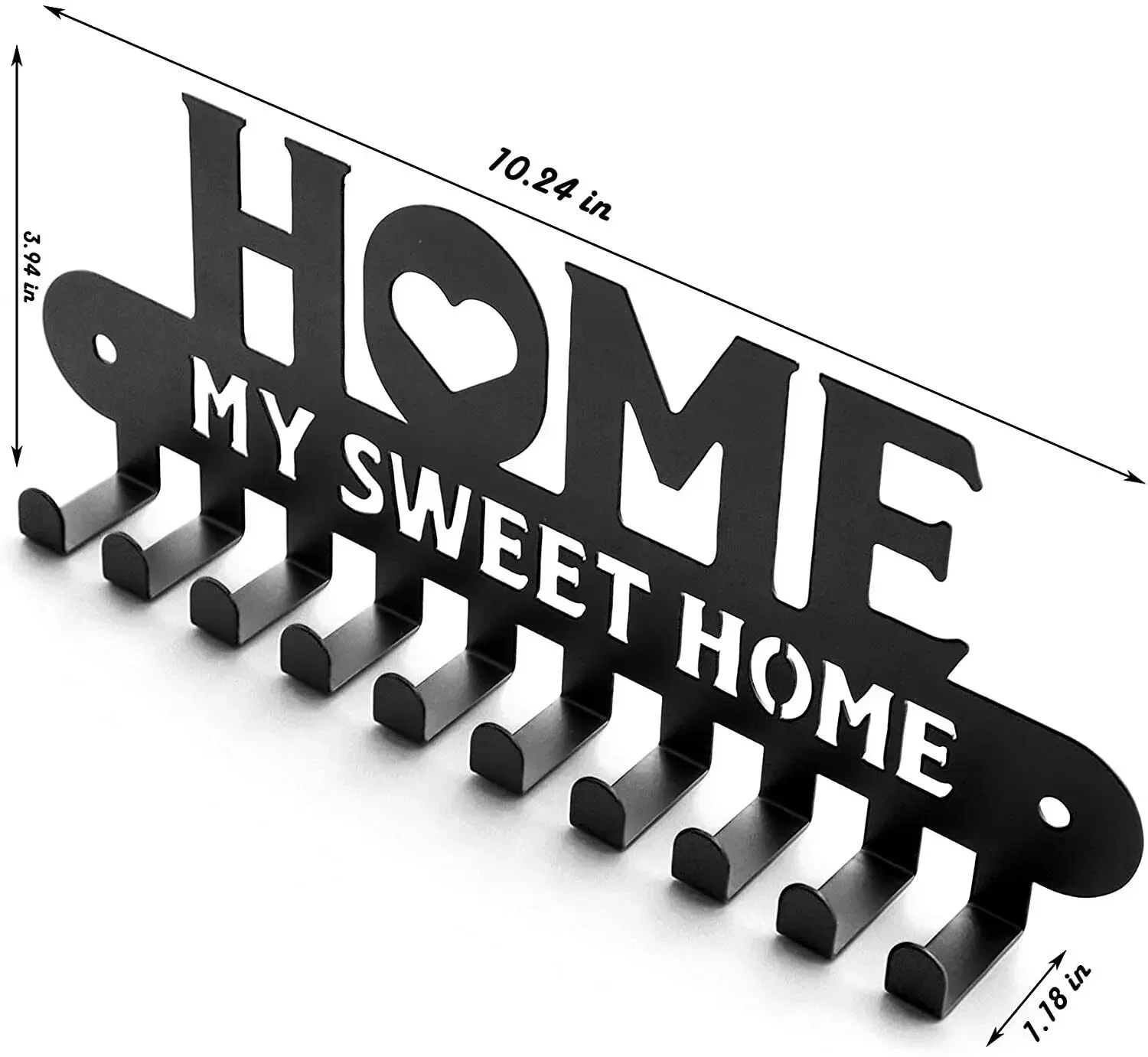CIFBUY Black Metal Key Holder Hooks Sweet Home Wall Hanger Decor for Front Door Kitchen Garage Ready to Hang, 10 Hook Racks