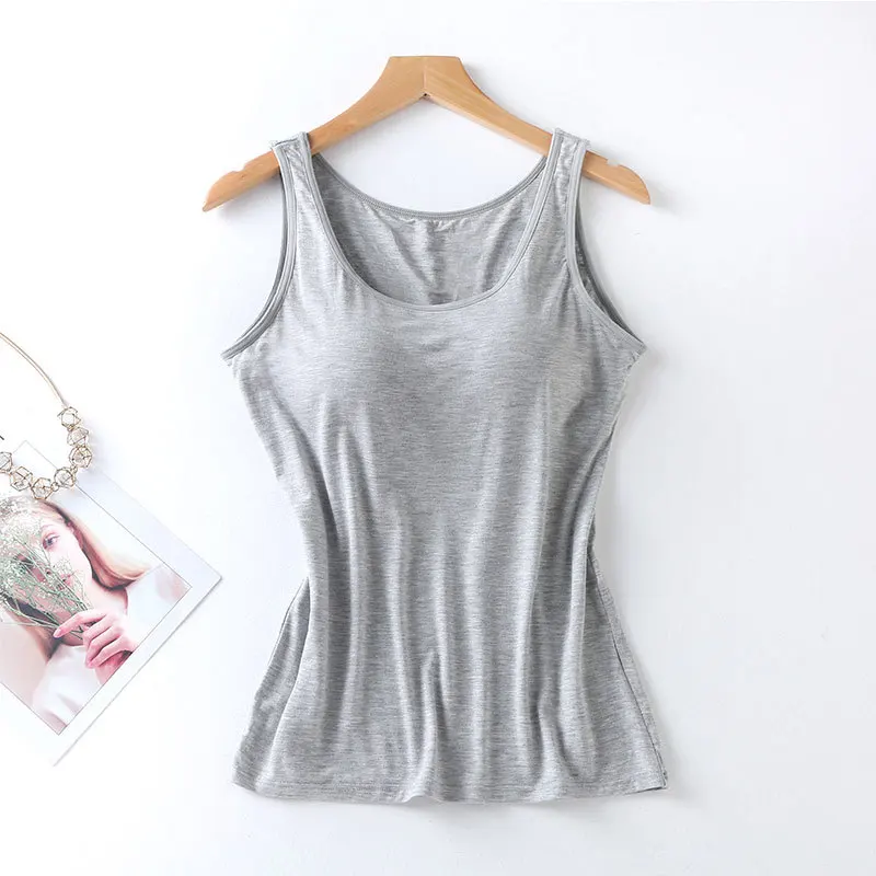 2024 Women's Vest Tops with Built In Bra Neck Vest Padded Slim Fit Tank Tops Sexy Shirts Feminino Casual - Image 5
