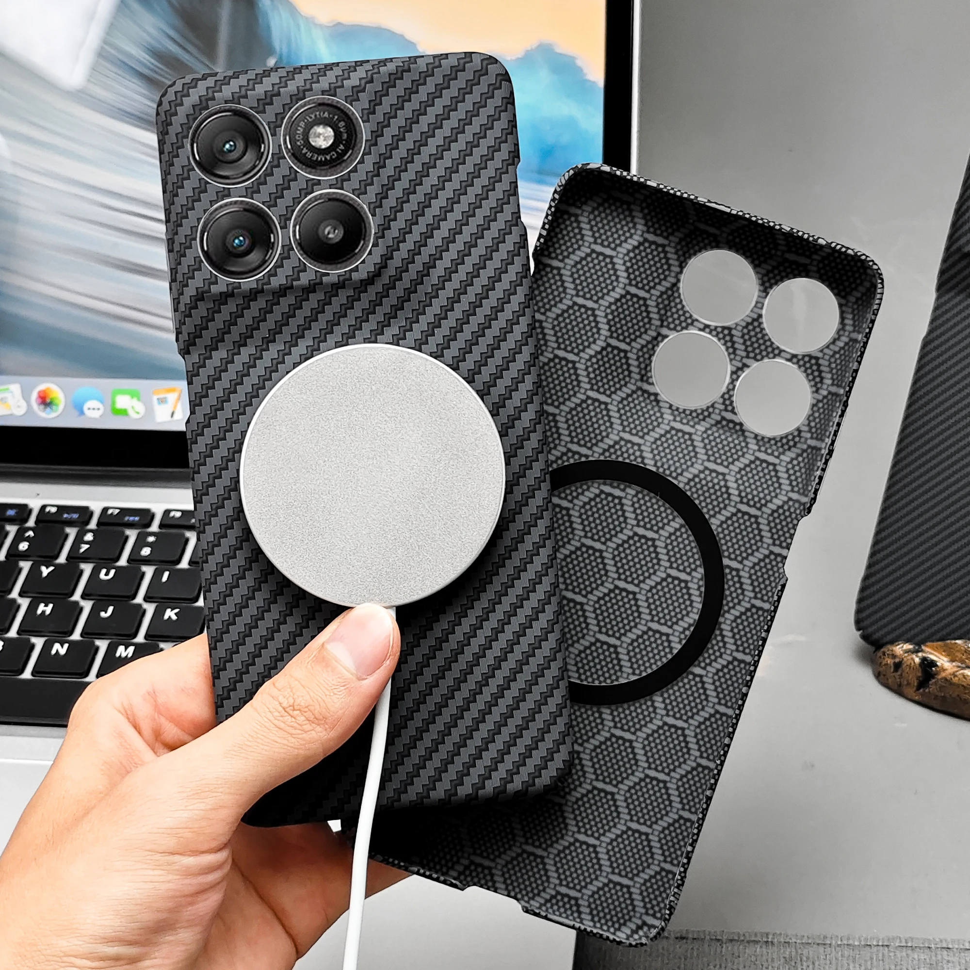 Slim Business Carbon Fiber Texture MagSafe Case with Anti-Drop Protection
