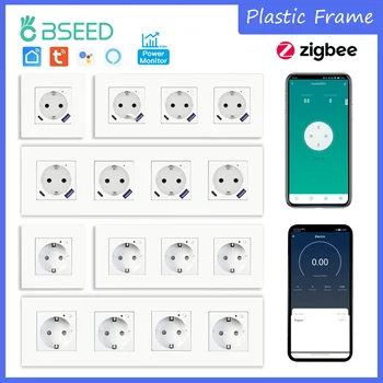 BSEED Zigbee สมาร์ท AC ซ็อกเก็ต EU Power ซ็อกเก็ต USB Type-c Fast ชาร์จพอร์ต Tuya Smart Life Alexa App กรอบพลาสติกสีขาว 1