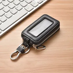 Sleek Leather Zipper Pouch: Multifunctional Key and Coin Holder (Black)