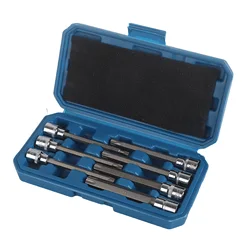 7 - Piece Extra Long Torx Star Bit Socket Set - Chrome - Vanadium Steel, 3/8 - Inch Drive (Blue)