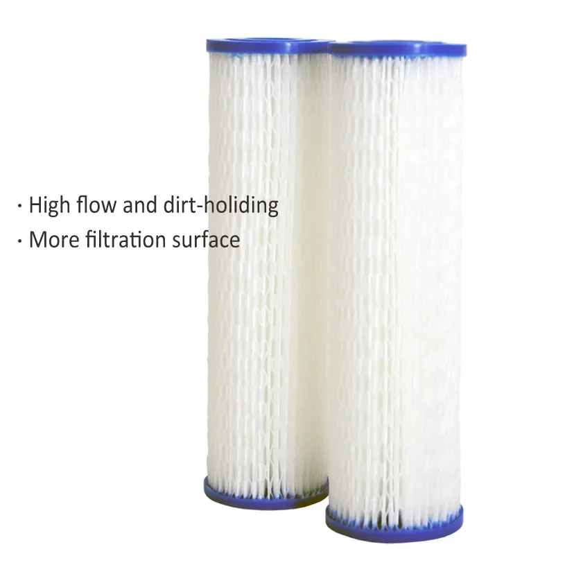 Pleated Polyester Water Filter Cartridge, High Flow Sediment Filter, 30 Micron, 2.5 