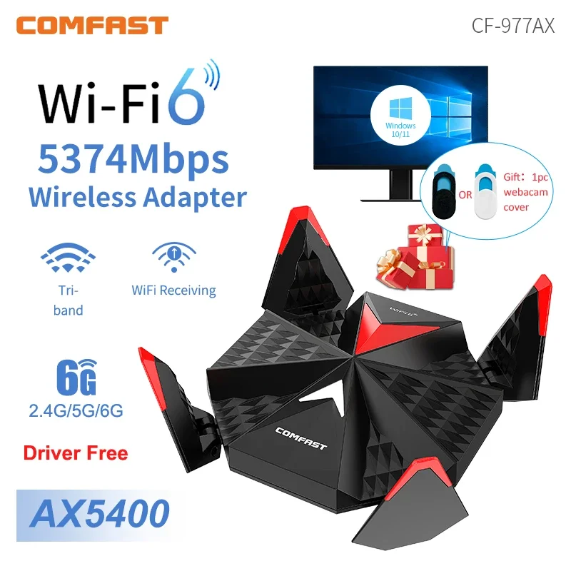 Adaptador de Placa de Rede Usb 3.0 Dongle 5400mbps Usb 3.0 2.4g 5g 6g Jogo Receptor wi fi 4antena para pc Wpa3 Win10 11