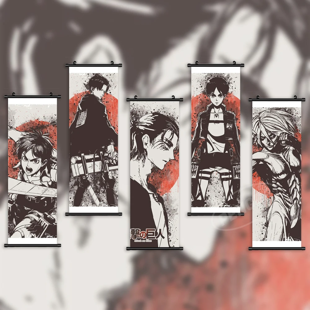 

Home Decor Attack On Titan Hanging Arlert Poster Levi Ackerman Canvas Eren Jaeger Wall Artwork Print Painting Scroll Living Room