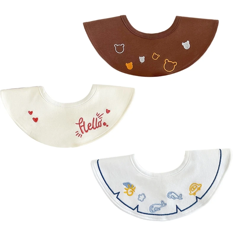 

3Pieces Baby Feeding Bib Embroidery Drooling Apron Newborns Burp Cloths Infant Bib Strong Absorbent Cotton Soft Baby Bib D7WF