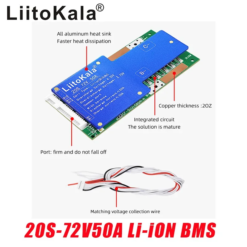 

Балансировочная плата LiitoKala 20S-72V50A-BMS, комплект батарей LiFePo4 50A с защитой от падения, NTC 60 в 72 в для литиевых аккумуляторов и электровелосипедов