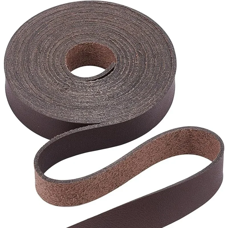 Dark Brown Genuine Leather Strap 1/2 Inch Wide 79 Inch Long 1.3mm Thick Single Sided Flat Cord for DIY leather fabric