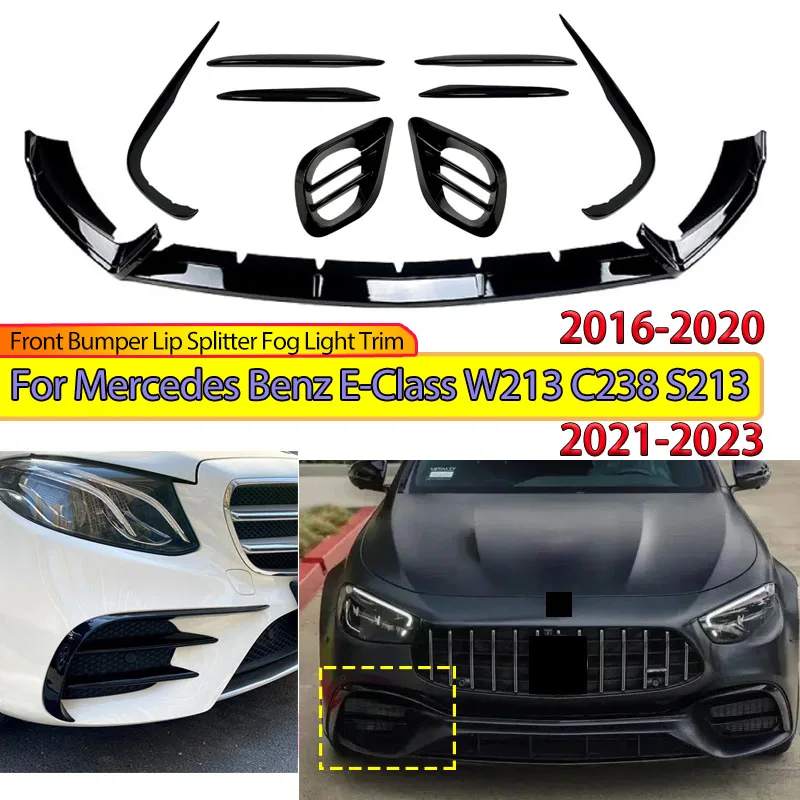 Front Bumper Lip Splitter Fog Light Trim for Mercedes Benz E-Class W213 C238 S213 2016-2023 AMG Line Chin Splitter Body Kit Trim