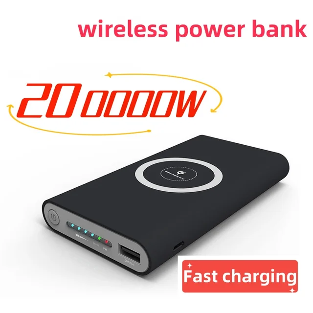 Banque d'alimentation à charge rapide sans fil bidirectionnelle, chargeur portable, batterie externe de type C, iPhone 14, 13, Samsung, 200000mAh 1