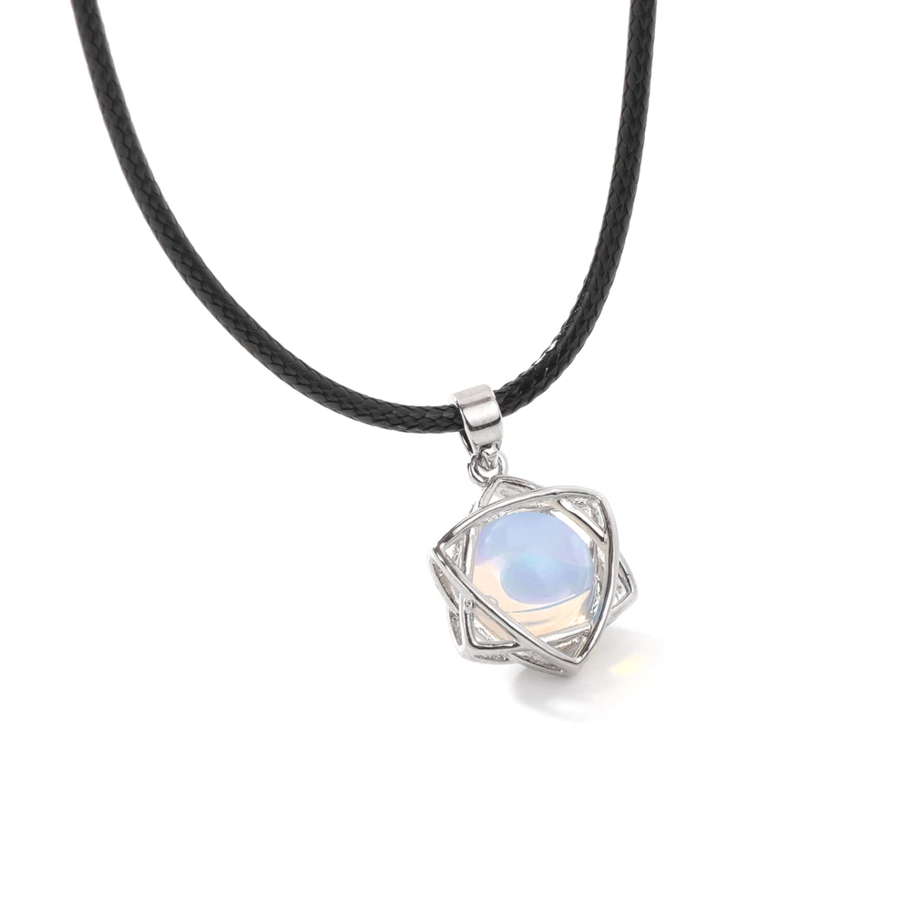 Hexagram Star Stone Pendent Necklace Natural Amethysts Quartzs