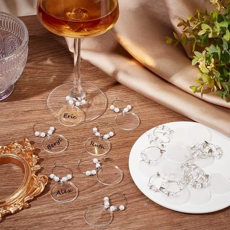 NBEADS 24 Ciondoli Identificatori Per Bicchieri Da Vino - Perline Acriliche, Anelli In Lega, 12 Colori Per Feste E Regali - 3