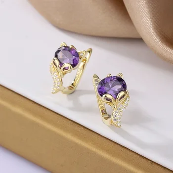 Cute Small Fox Multicolor Crystal Rainbow Zircon Hoop Earrings For Women Vintage Gold Color Ear Buckle Wedding Valentine Jewelry