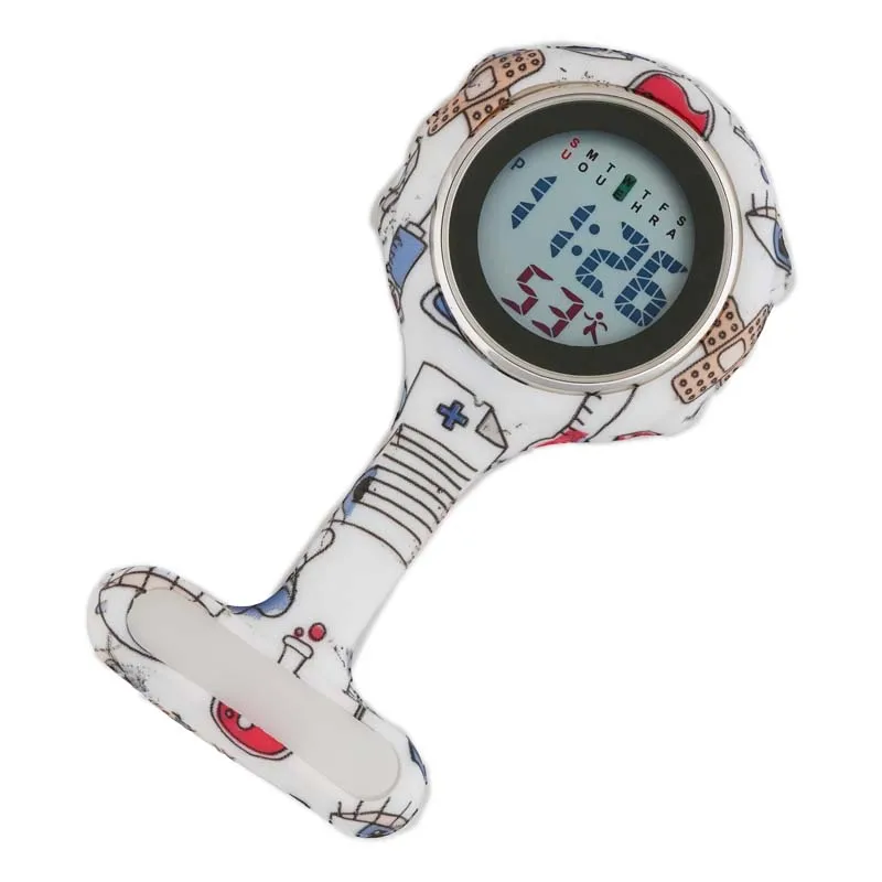 Digital Silicone Enfermeira Relógios, Pocket Watch Pattern, Relógio de borracha, Broche Lapela, Presente para médico