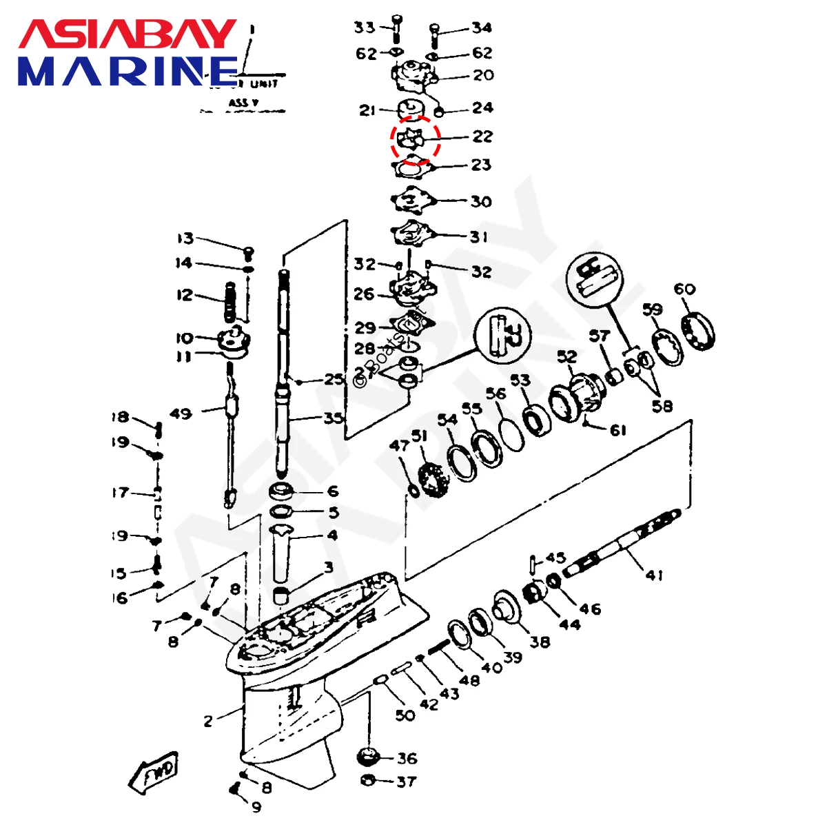Water Pump Impeller 6H4-44352-01 6H4-44352-02 for Yamaha Outboard Motor Engine 20hp 25hp 30hp 40hp 50hp Ship Boat Parts