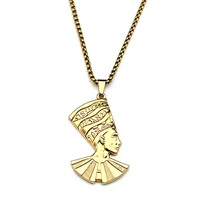 Collier pendentif Nefertiti, couronne haute de la dynastie égyptienne ancienne, pour femmes et hommes, en acier inoxydable, avec chaîne à hiéroglyphes, cadeau de bijoux 5