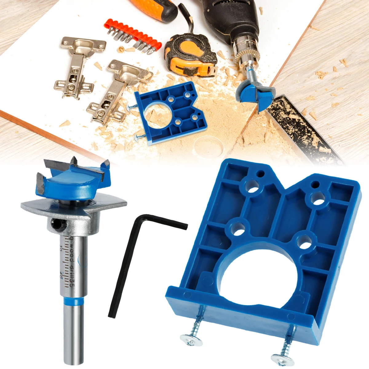 35mm Woodworking Drilling Jig Plastic&Carbide Hinge Hole Bit Hole Opener Positioning Flat Wing Drill Hinge Reamer for Craftsman