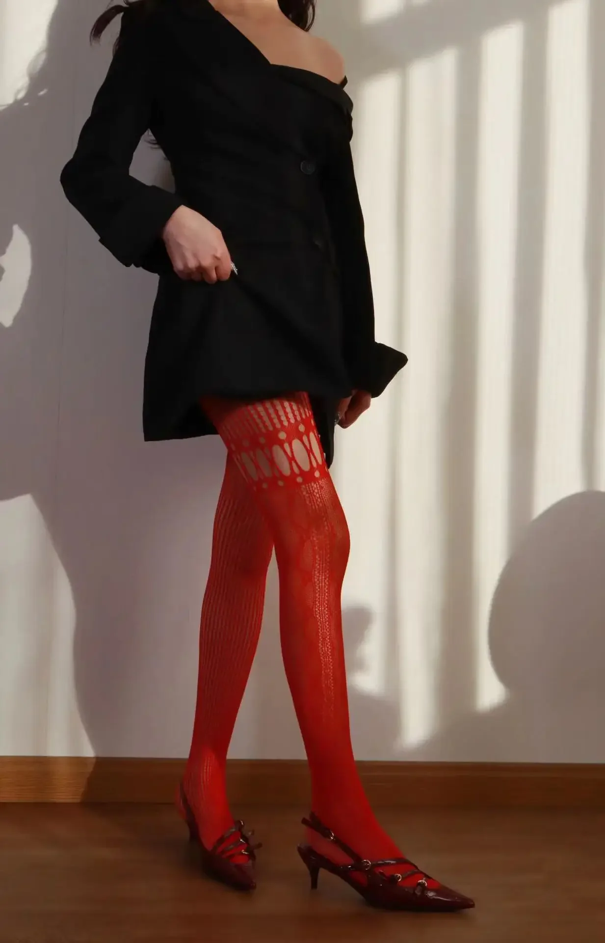 Persönlichkeit Spitze Asymmetrische Muster Damen Strumpfhosen Vertikale Streifen Patchwork Lolita Hottie Sexy Alle Spiel Punk Strumpfhosen – Detail 16