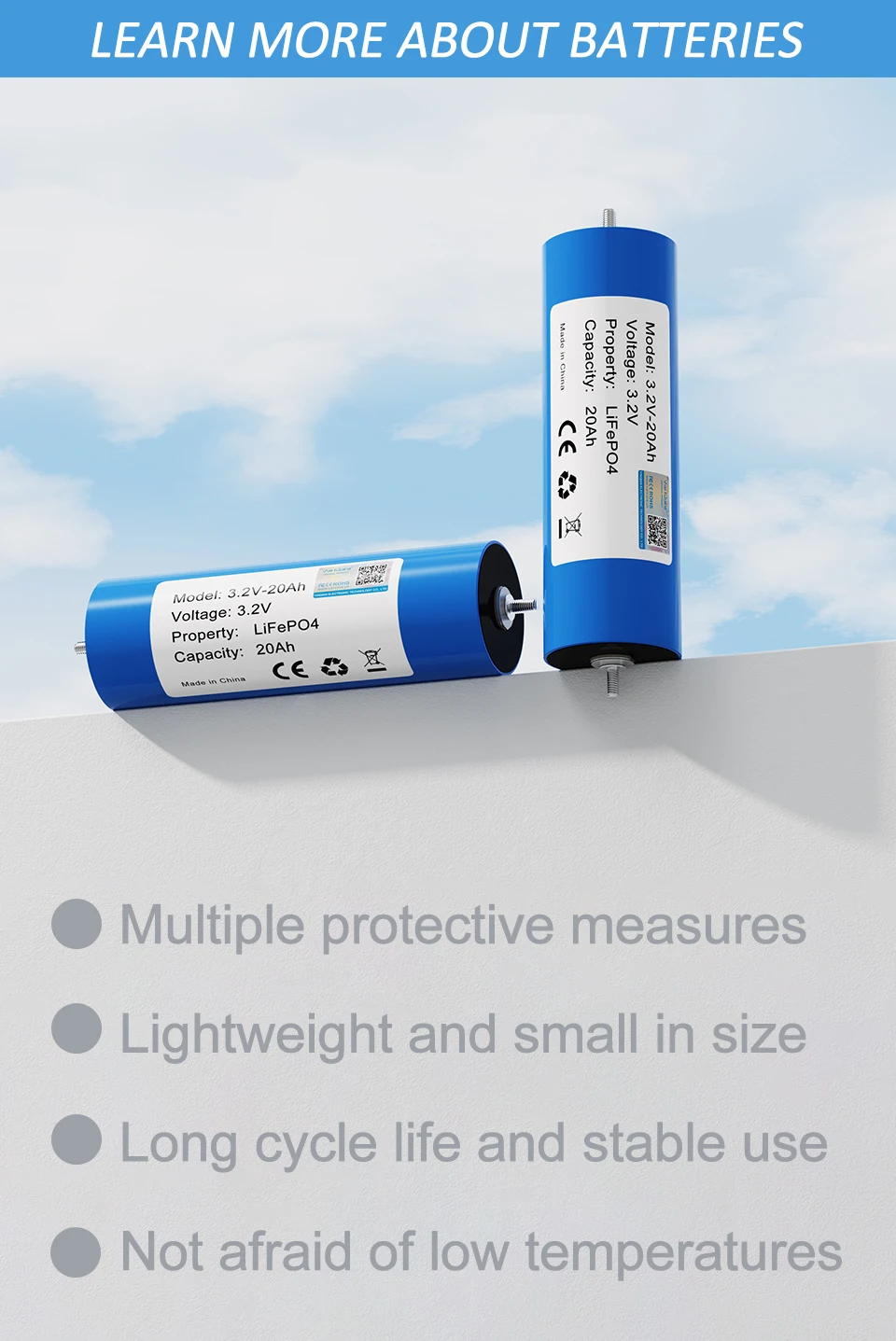 3.2V 20Ah Battery LiFePO4 phosphate Cell for 4S 12V 24V Motorcycle Car motor bat
