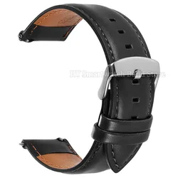 Vintage Brown Cowhide Leather Watch Band with Pin Buckle and Quick Release - Multiple Sizes Available - 22mm (Black - Silver)