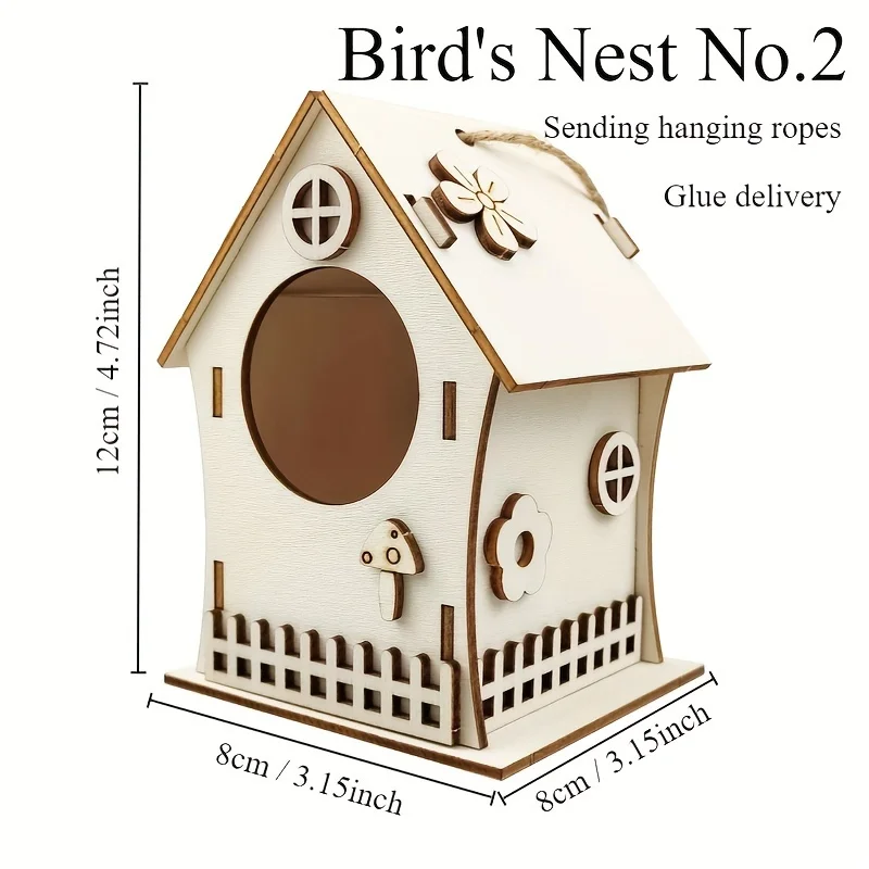 Rustic Wooden DIY Birdhouse Kit Creative Graffiti Bird Nest Wood Birdhouse With Hanging Rope Outdoor Decor Garden Decorative