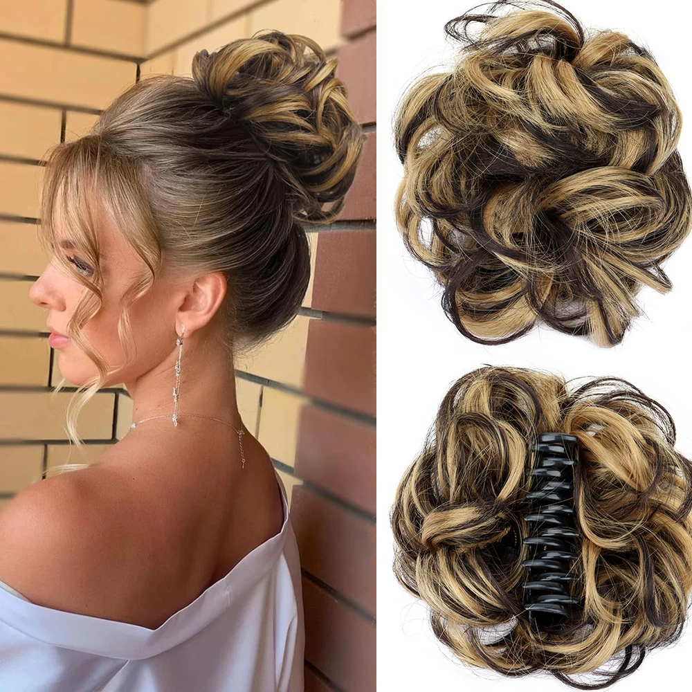엉킨 곱슬머리 번 클로 클립 합성 헤어피스 여성 패션 우아한 헤어스타일 액세서..