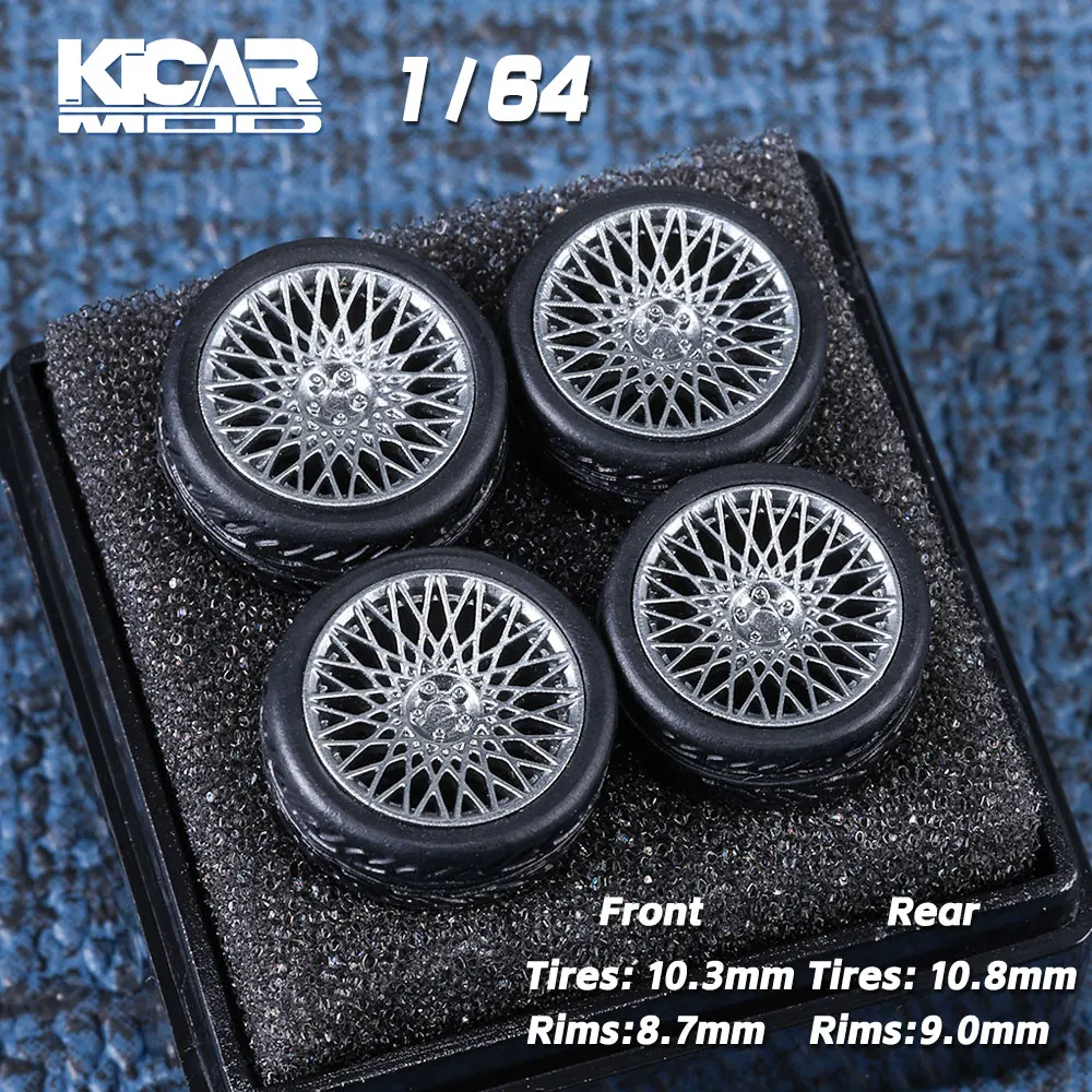 Kicarmod 1/64 레진 휠(고무 타이어 포함) 레이싱 스포츠카 모델용 업그레이드 교체 휠 세트(브레이크 디스크는 별도 구매)