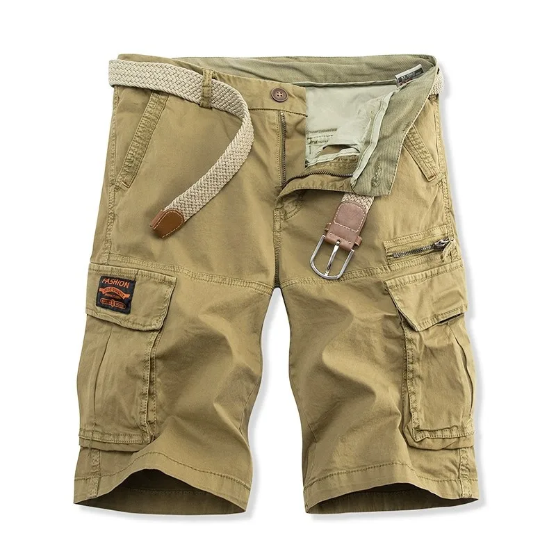 Workwear Shorts Men's New Summer Style Washed Solid Color Multi Pocket Casual Pants Cotton Men's