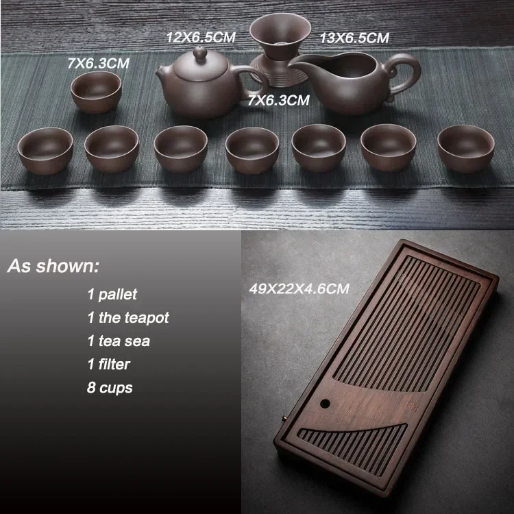 Chinese Teaset Yixing Ceramic Kungfu Tea Sets 26pcs Solid Wood Tray Kungfu Set Service