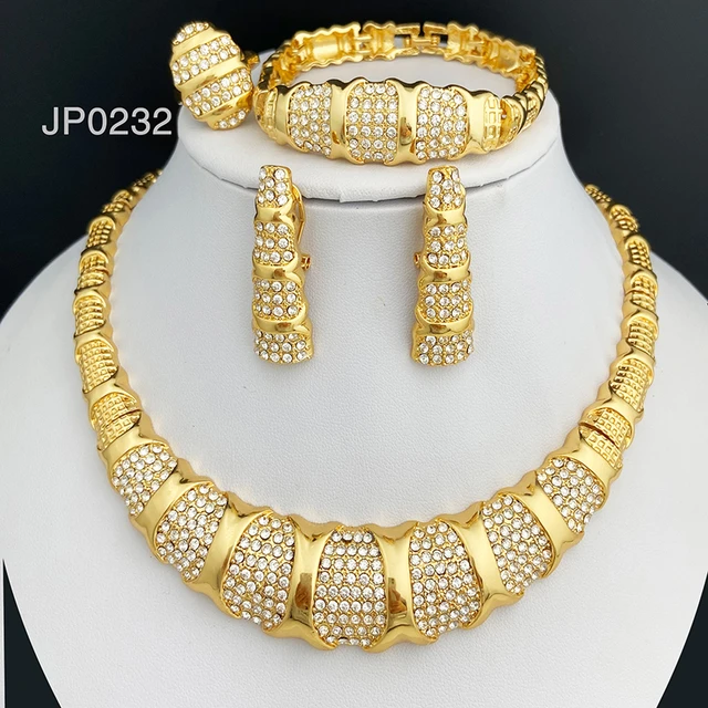 Conjunto de joyas de Dubái para mujer, collar de lujo chapado en oro de  18K, pendientes, pulsera y anillo, joyería para fiesta de boda, tendencia -  AliExpress