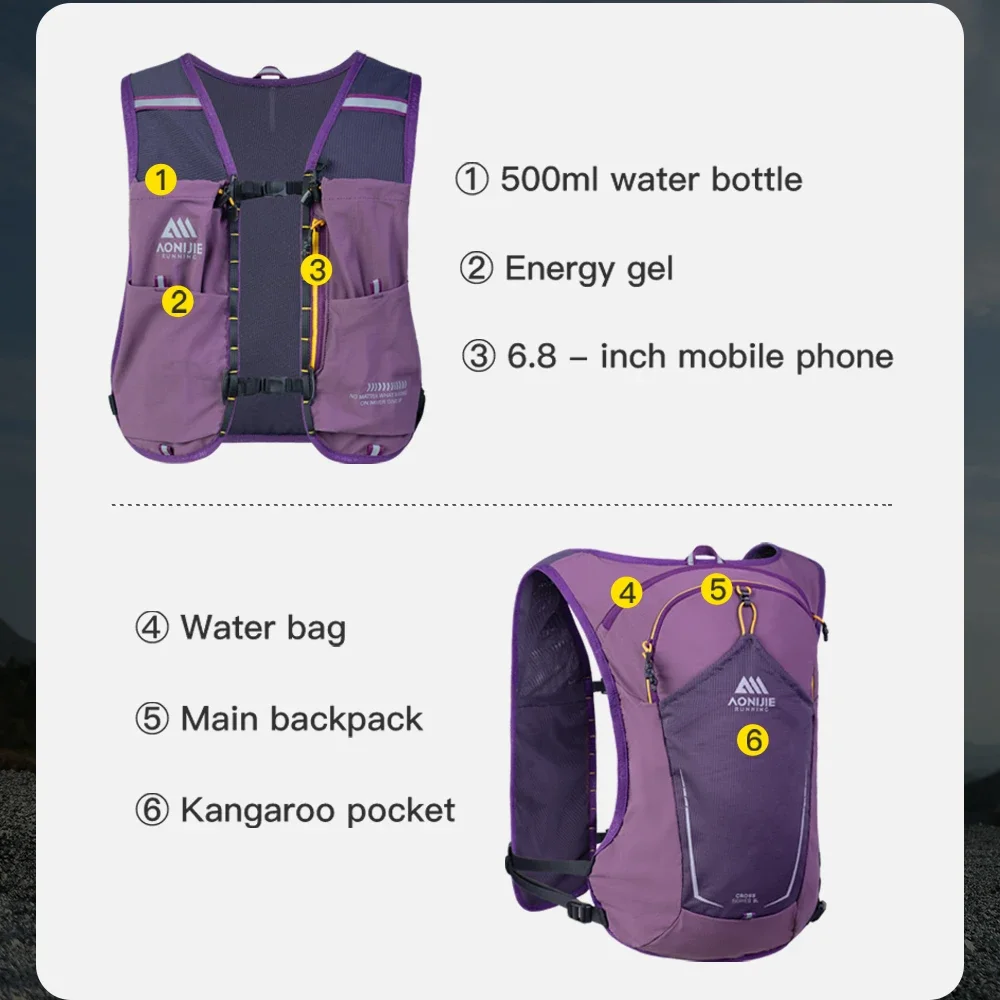 AONIJIE Trail Running Hydration Vest Backpack 8L Water Backpack for Hiking Camping Marathon Cycling Race