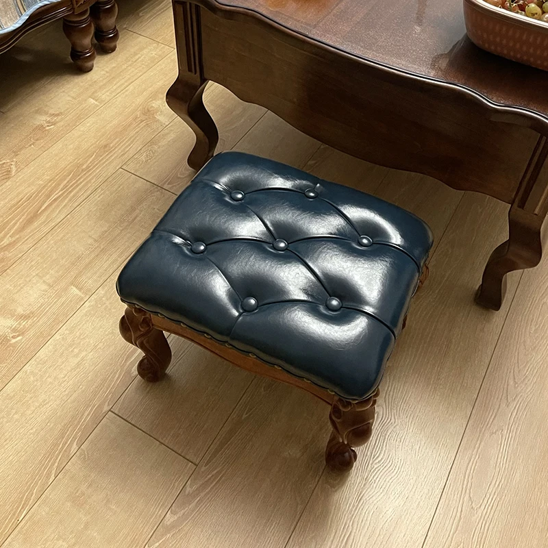 Solid Wood Stool American Leather Stool Leisure Seat Nordic Furniture Footstool Change Shoe Stool Folding Chair Customized